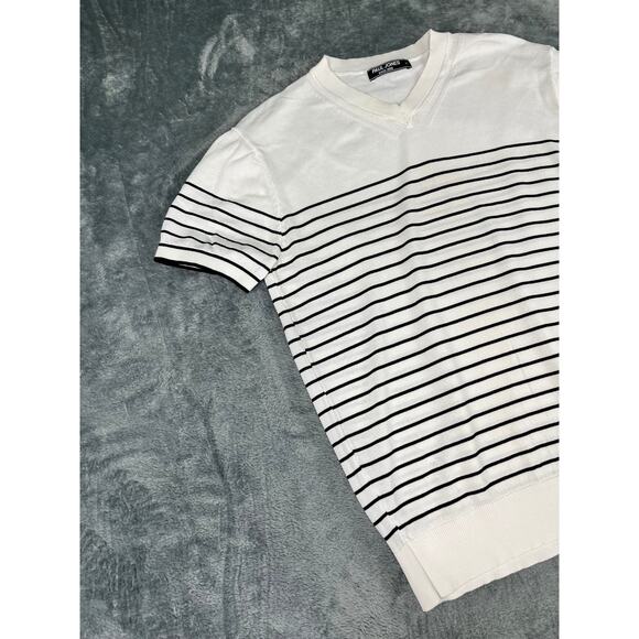 Men's Paul Jones  White Striped V-Neck Short Sleeve Shirt XL - Picture 3 of 9